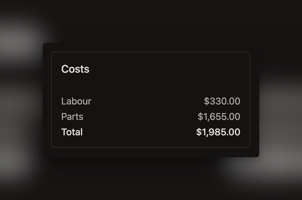 Bolt Job Cost Summary UI