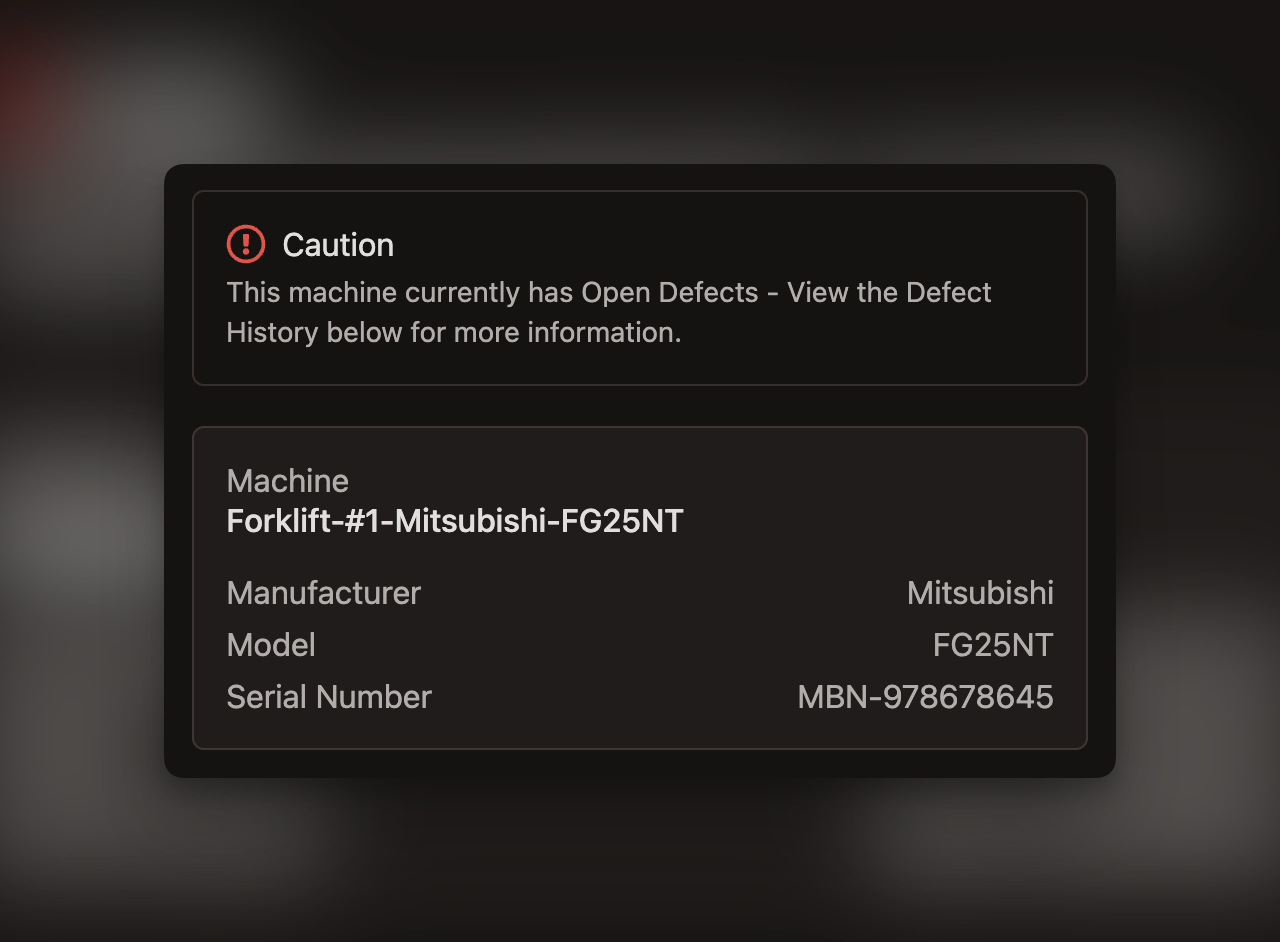 Bolt QR Code user interface with defect warning
