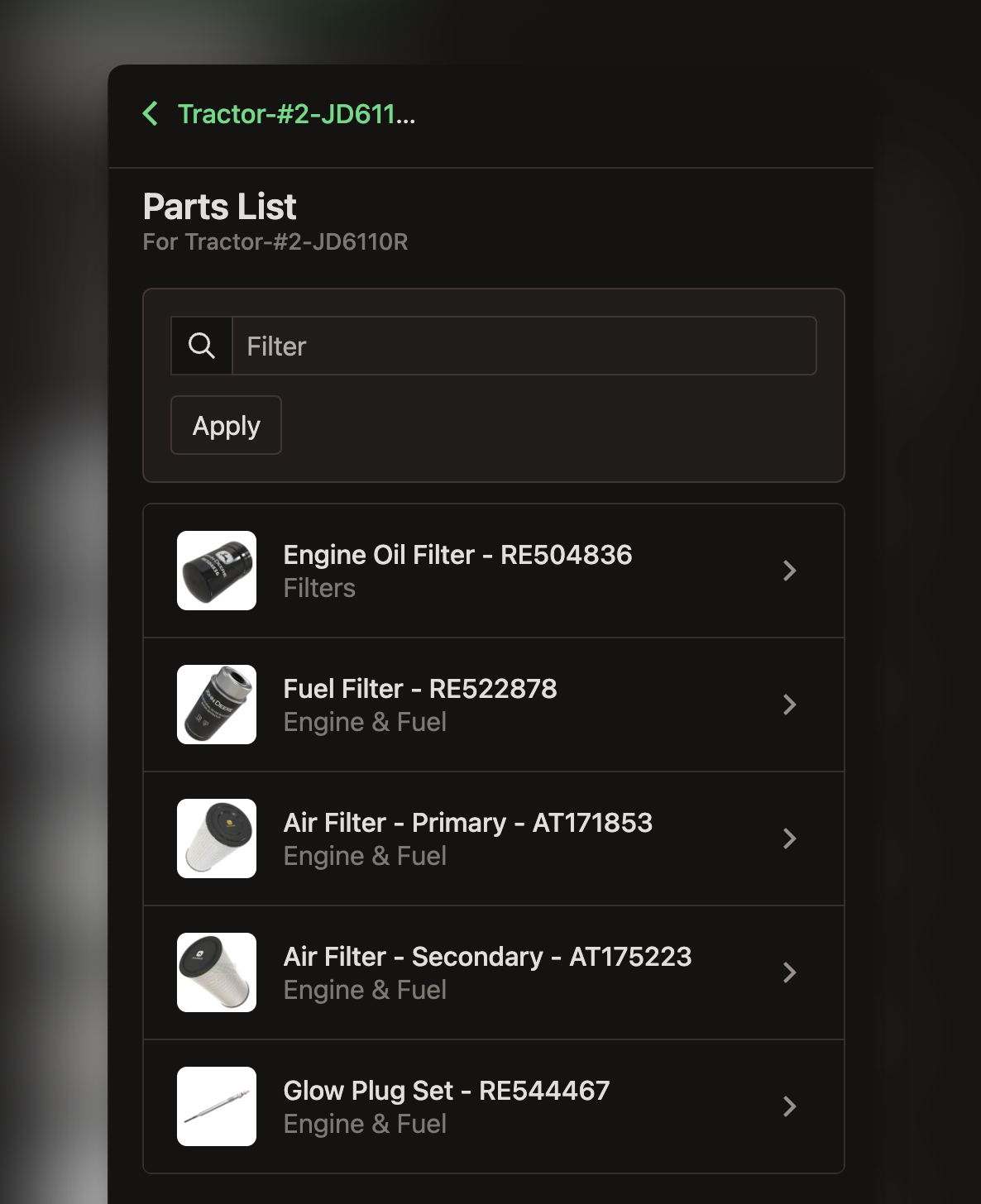 Bolt Parts List UI