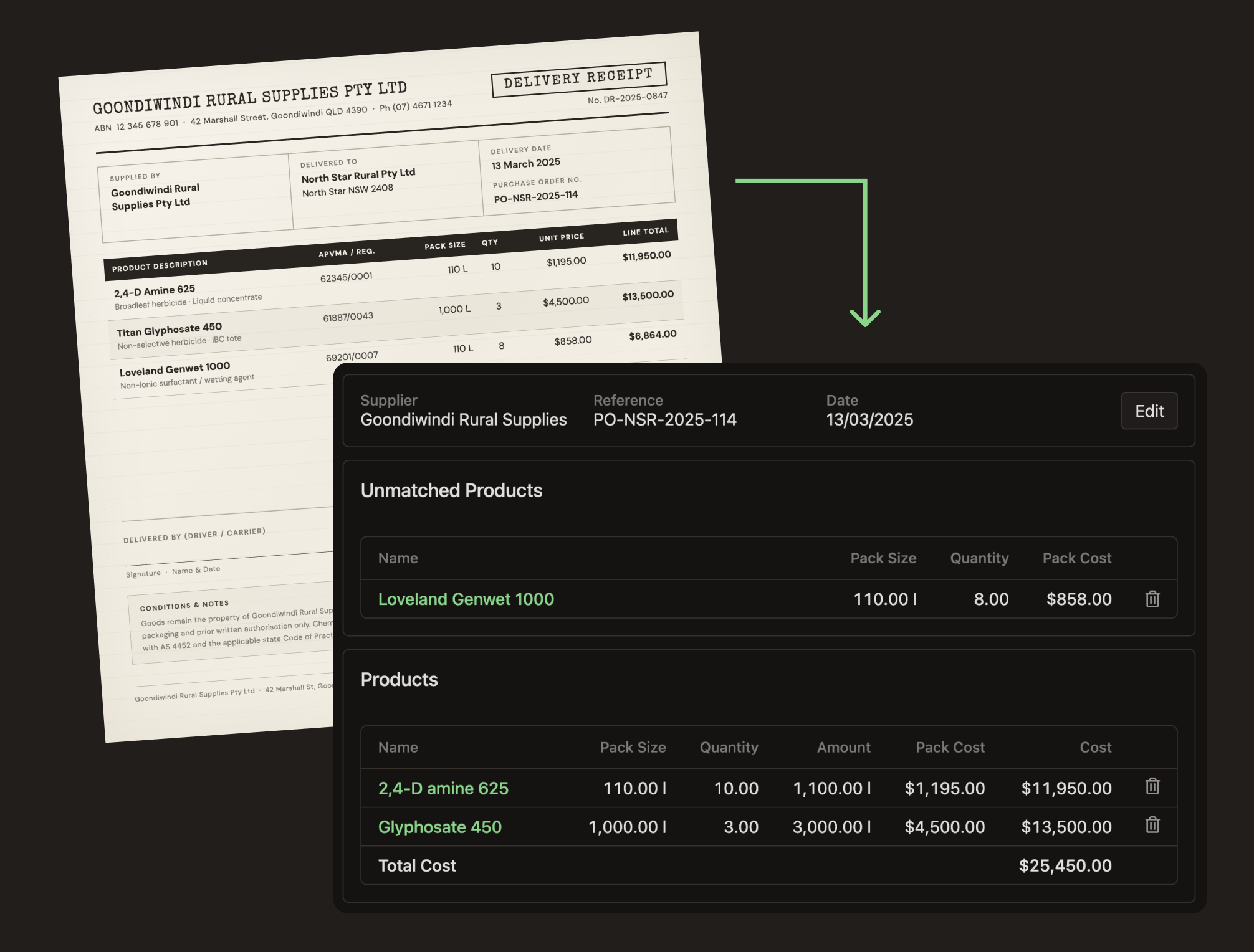 Shed receipt import flow