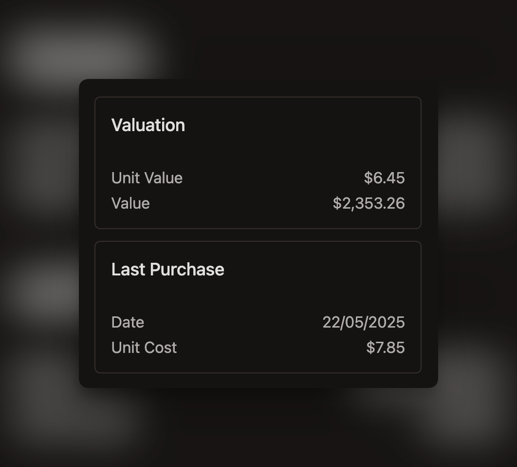 Shed Schedule Details: valuation